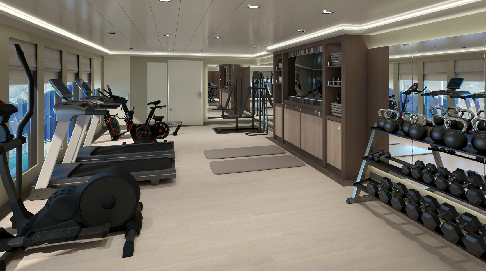 An artistic rendering of the gym on the Magellan Discoverer