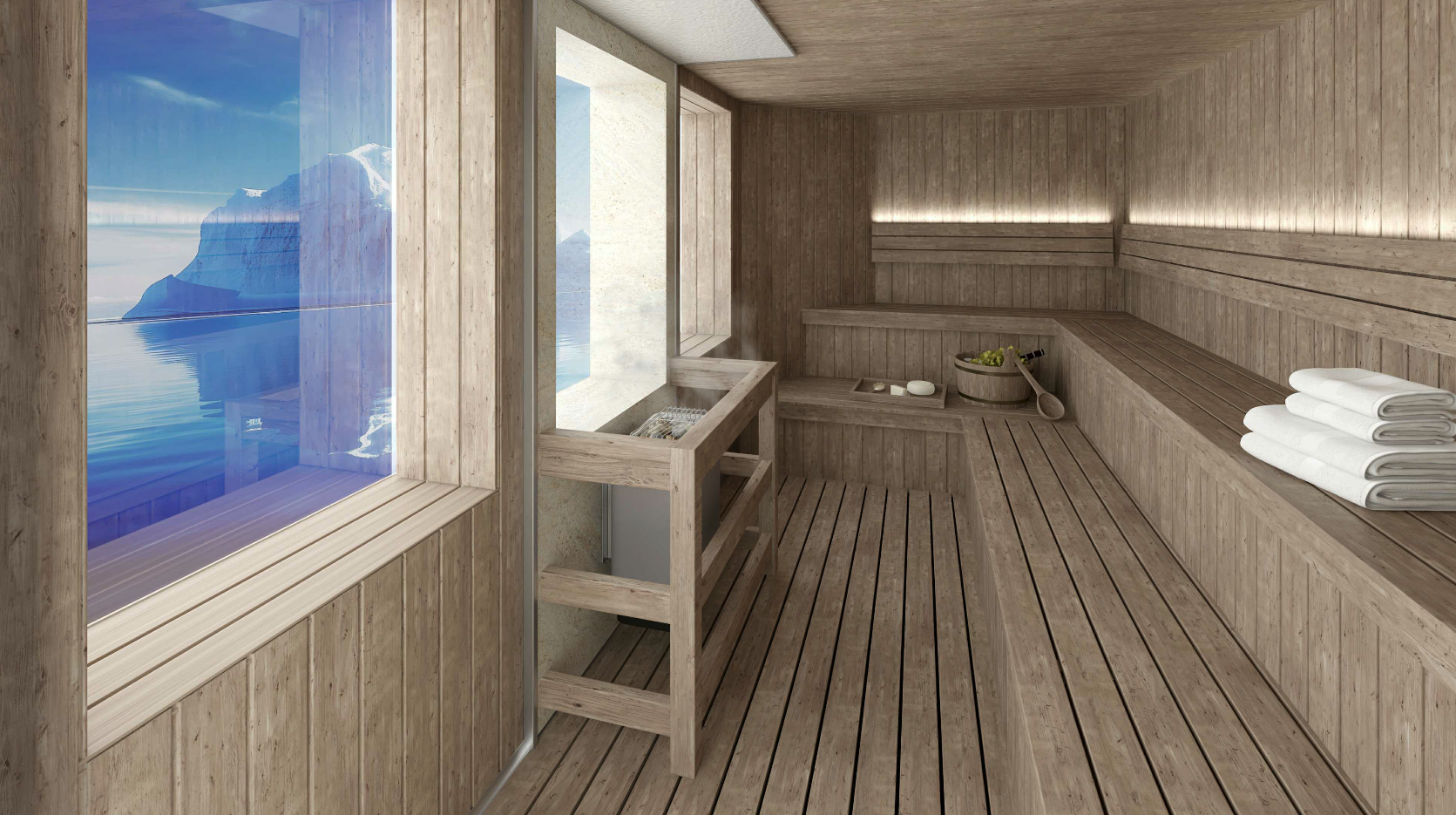 An artist's rendering of the sauna on the Magellan Discoverer