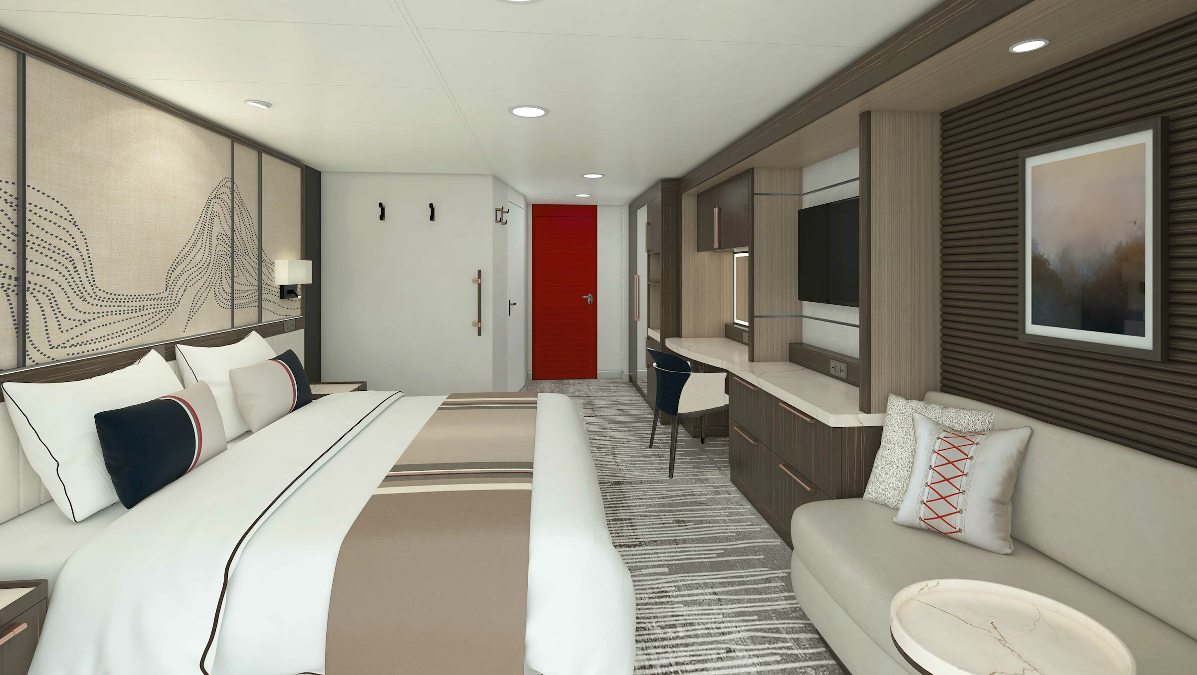 An artistic rendering of a cabin on the Magellan Discoverer