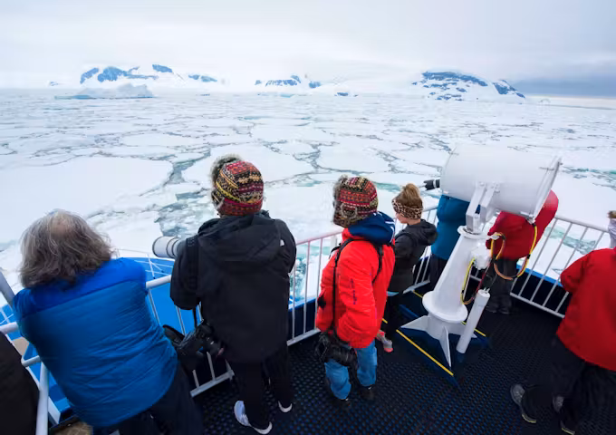 People on deck, Ocean Nova, Antarctic Vessel
