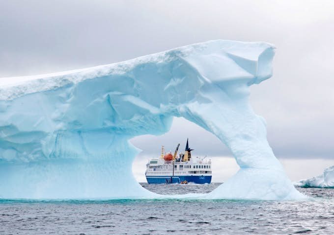 Ocean Nova, Antarctic Vessel amongst icebergs in Antarctica