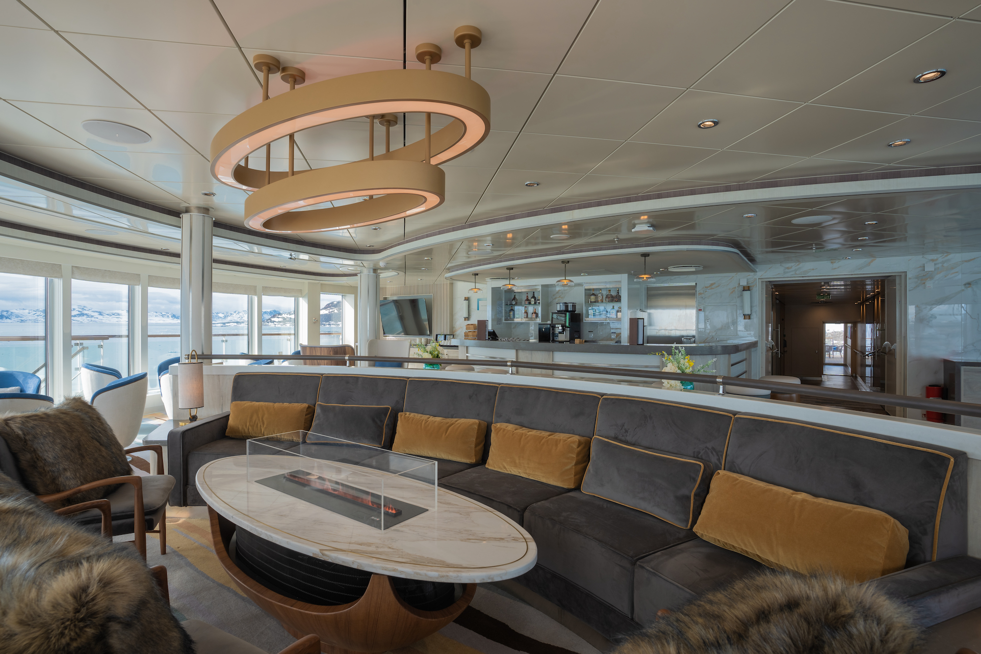 The observation lounge on Ocean Albatros, an Antarctic ship 