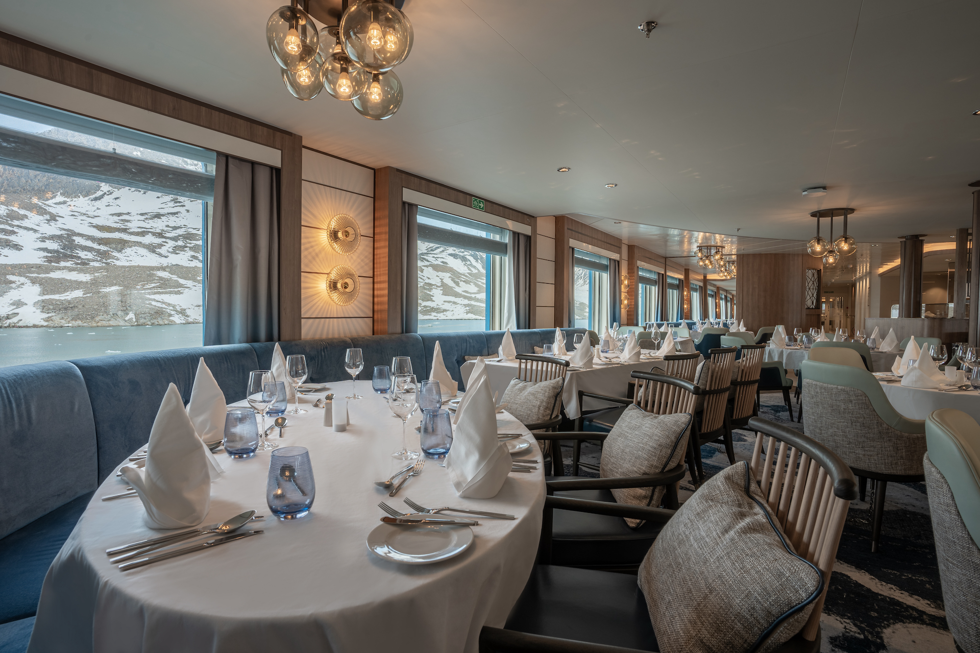 Restaurant on board Ocean Albatros in Antarctica 