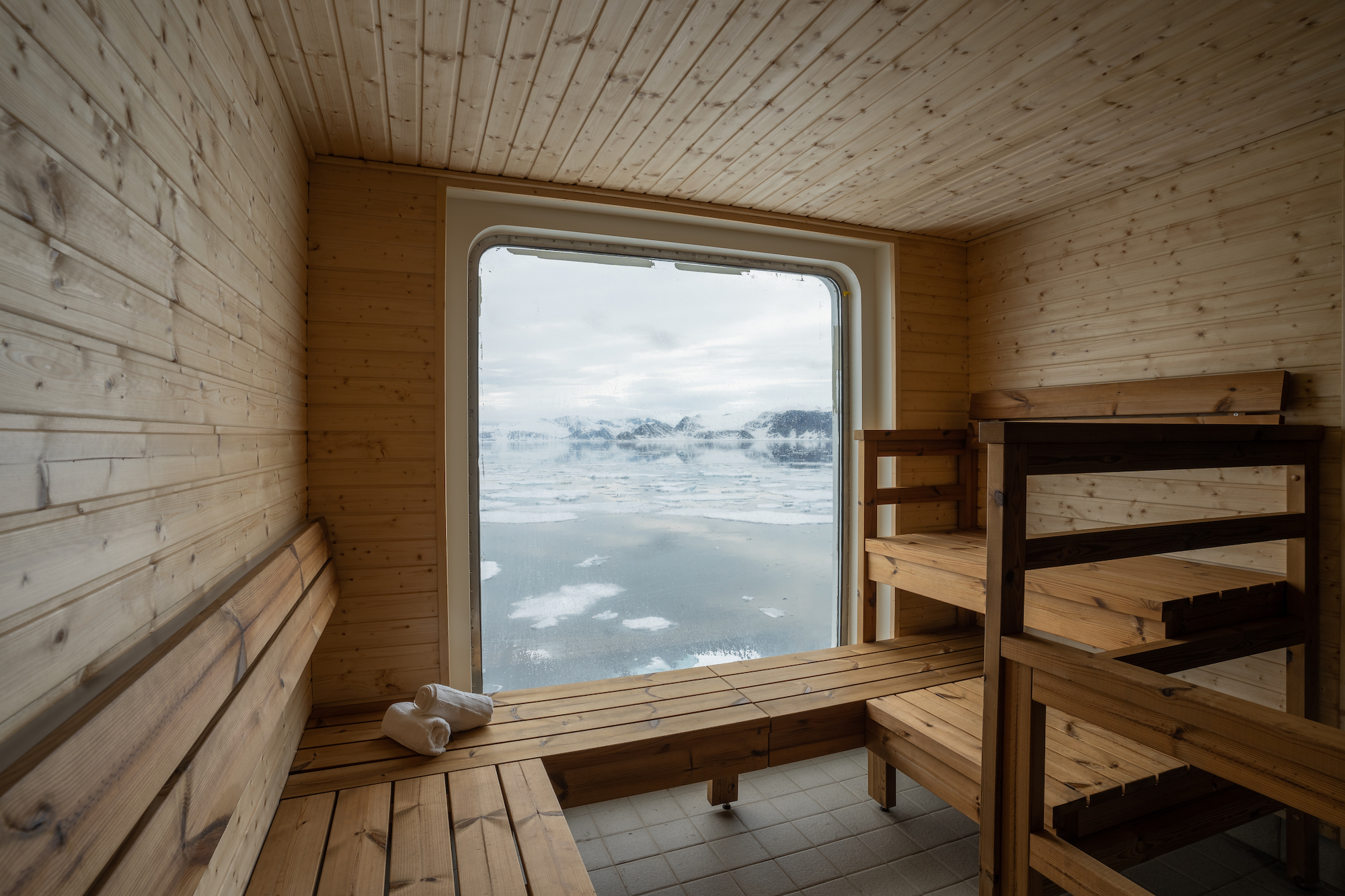 The sauna on board the Ocean Albatros, an Antarctic vessel