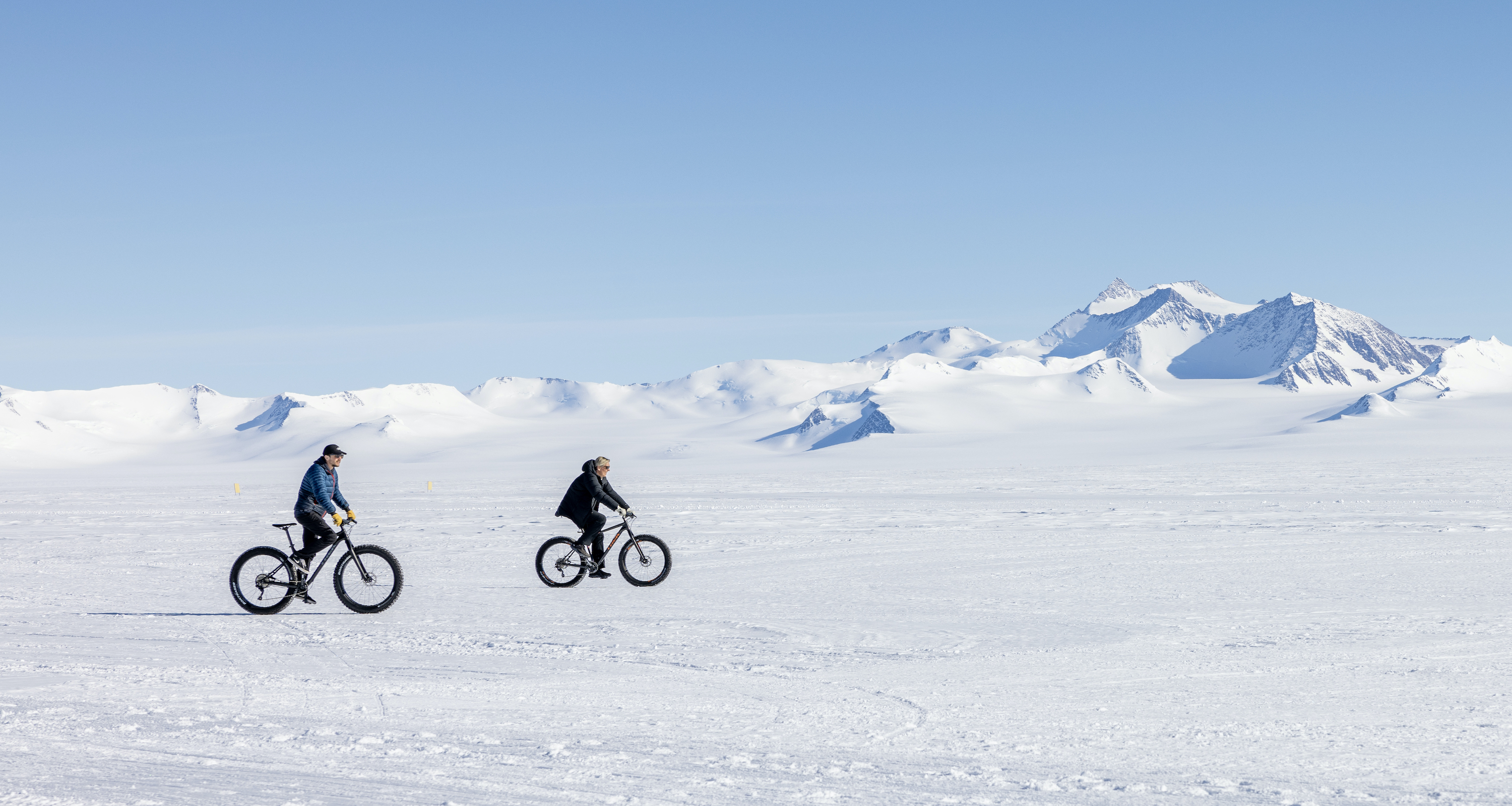Fat biking on Union Glacier in Antarctica