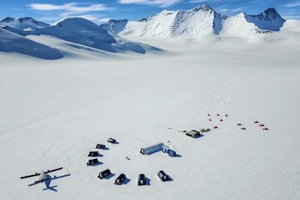 Aerial view of Three Glaciers Retreat in Antarctica