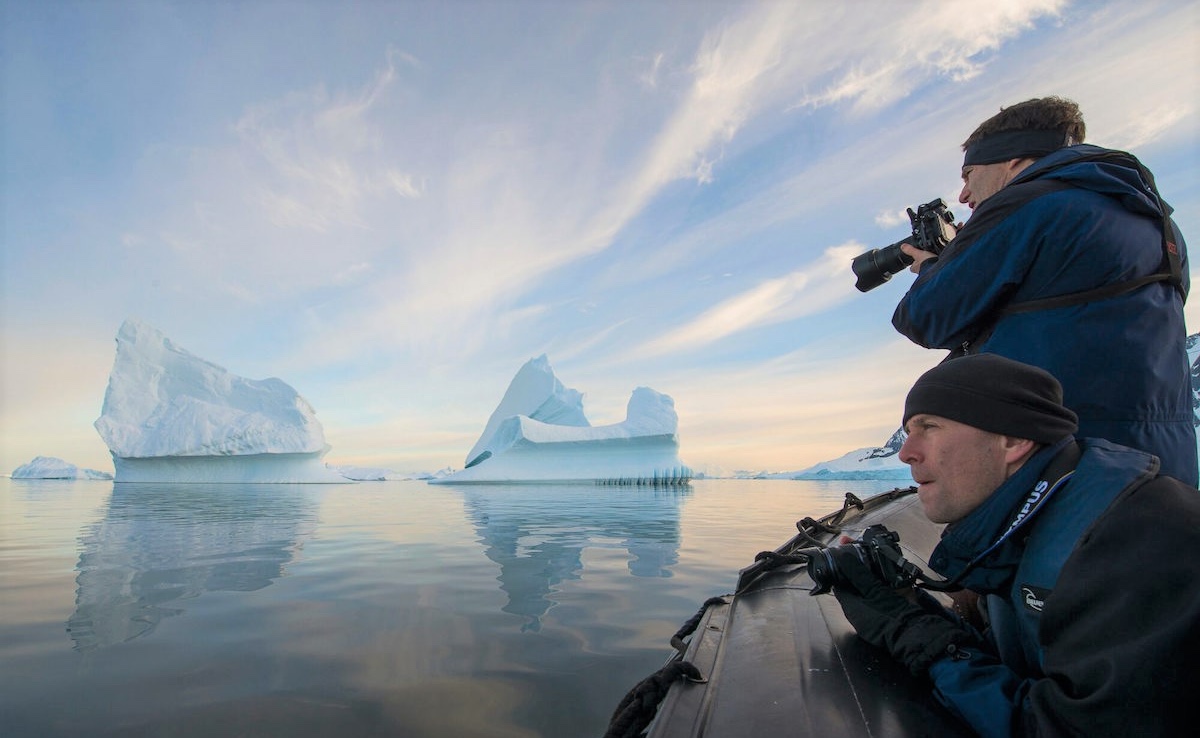 An early zodiac cruise to catch the perfect sunrise shot in Antarctica