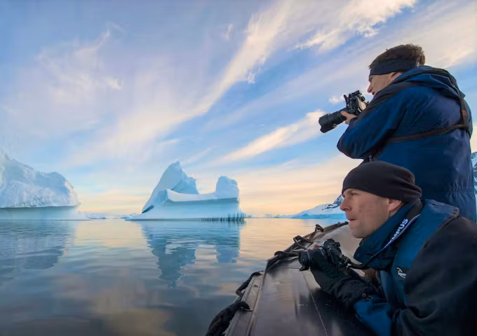An early zodiac cruise to catch the perfect sunrise shot in Antarctica