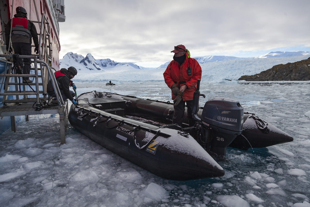 Zodiac loading gangway on the MS Expedition