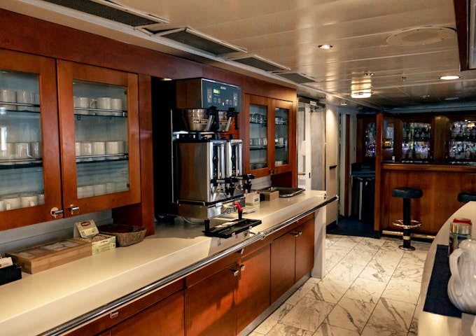 The main lounge coffee bar on the Expedition ship