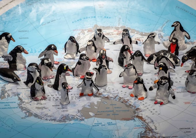 Painted penguins in an arts and crafts class on an Antarctic ship