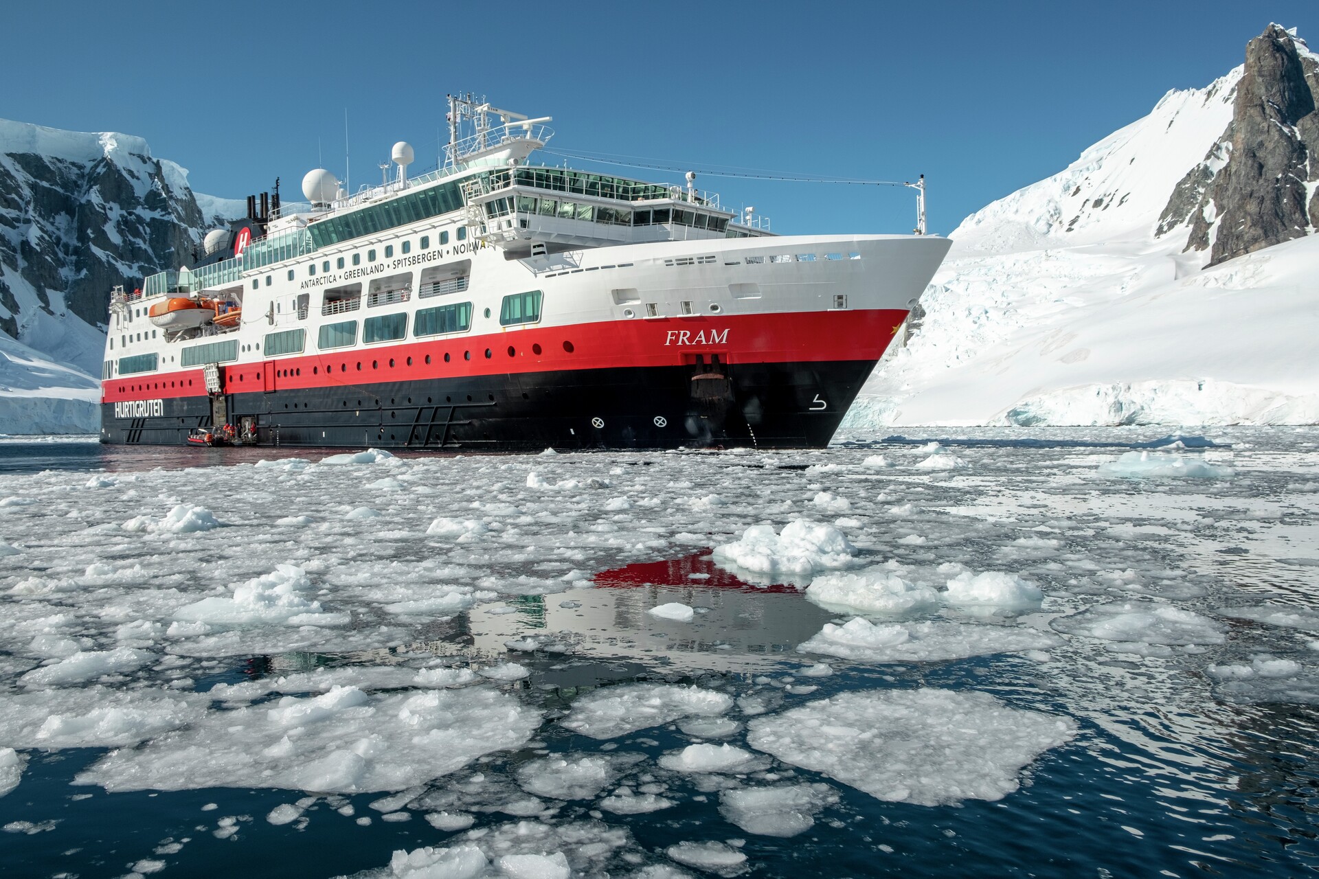 The Fram cruise ship in icy Antarctic waters
