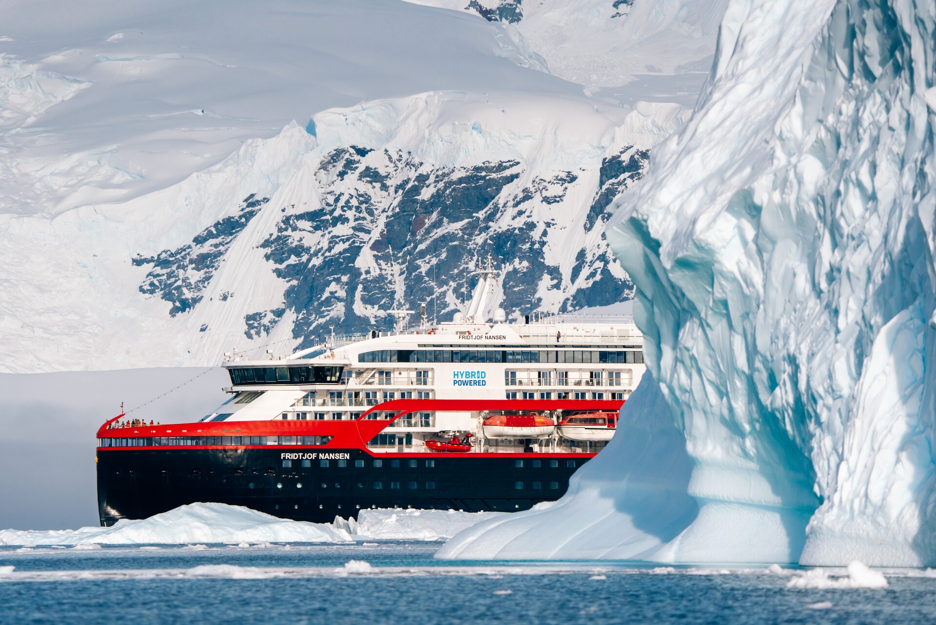 Close-up of the Fridtjof Nansen in Antarctica's Wilhelmina Bay