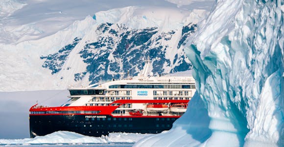 Close-up of the Fridtjof Nansen in Antarctica's Wilhelmina Bay
