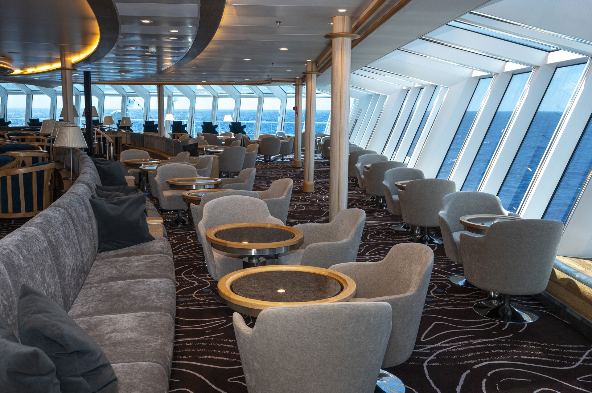 Explore Lounge on the MS Fram, an Antarctic cruise ship 