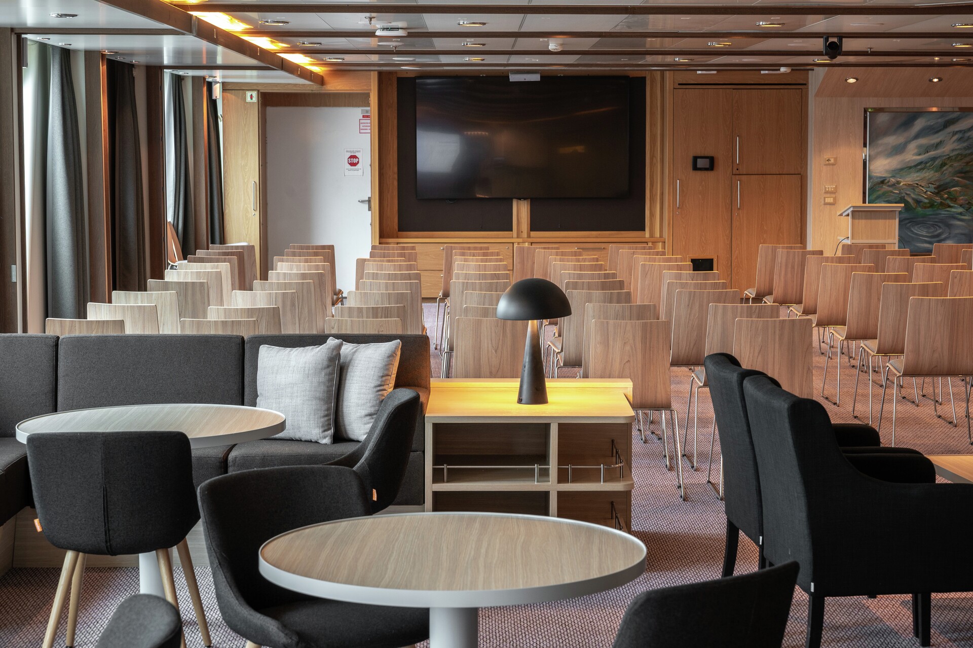 The lecture hall of the MS Fram, an Antarctic cruise ship 
