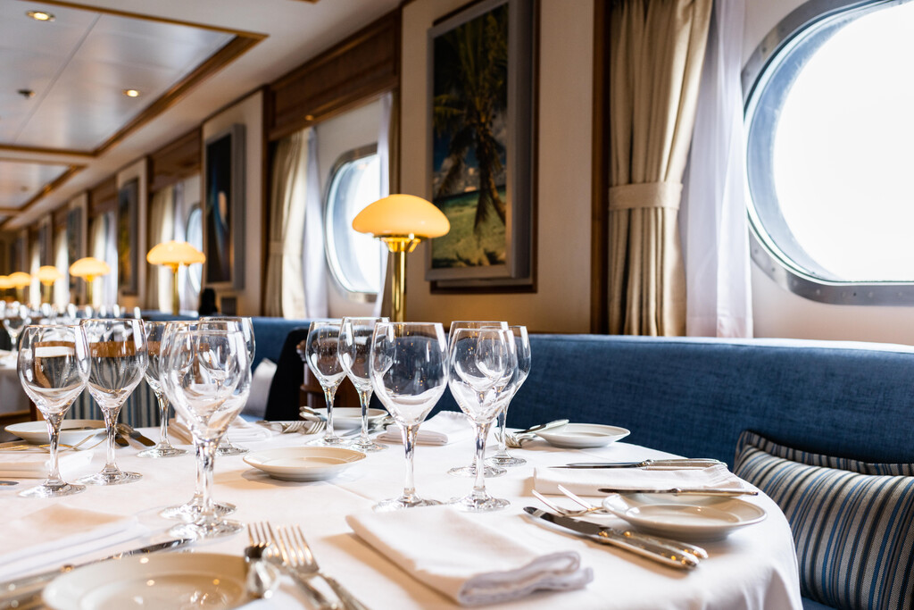 The National Geographic Orion's dining area