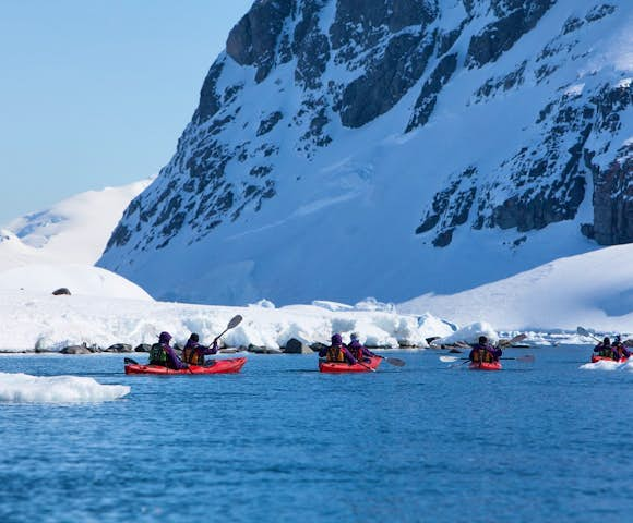 Hondius ship Janssonius ship kayaking in Antarctica