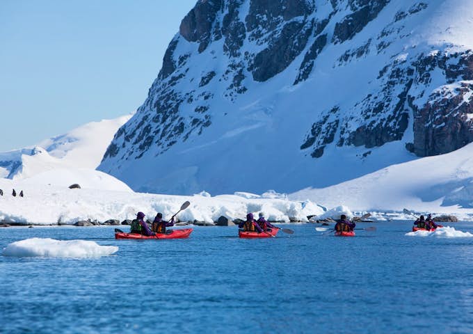 Hondius ship Janssonius ship kayaking in Antarctica