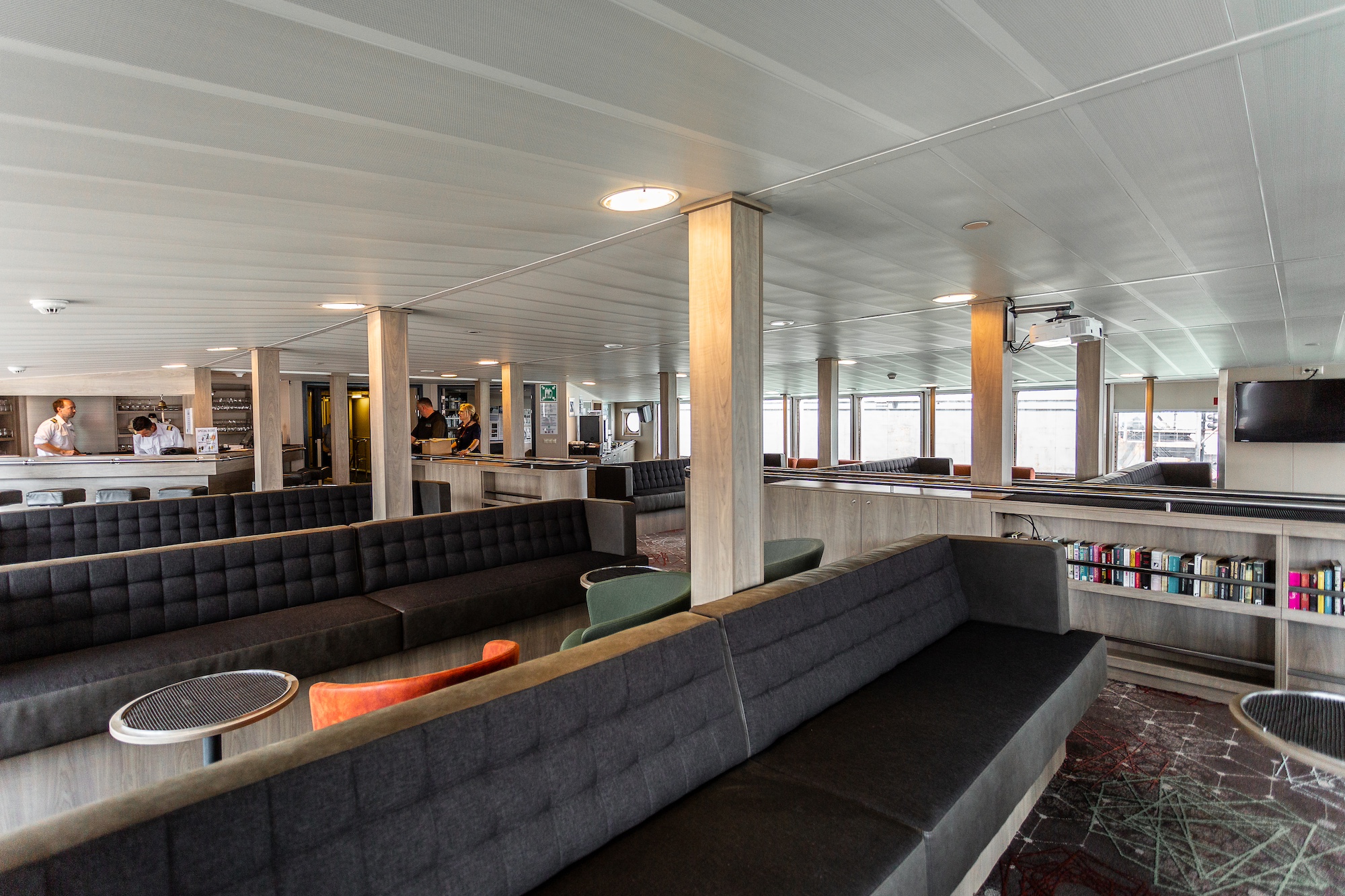 The observation lounge on the Plancius, an Antarctic ship 