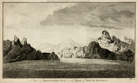 The mountainous horizon of South Georgia seen from the sea, engraved in 1775 following Captain James Cook's voyage