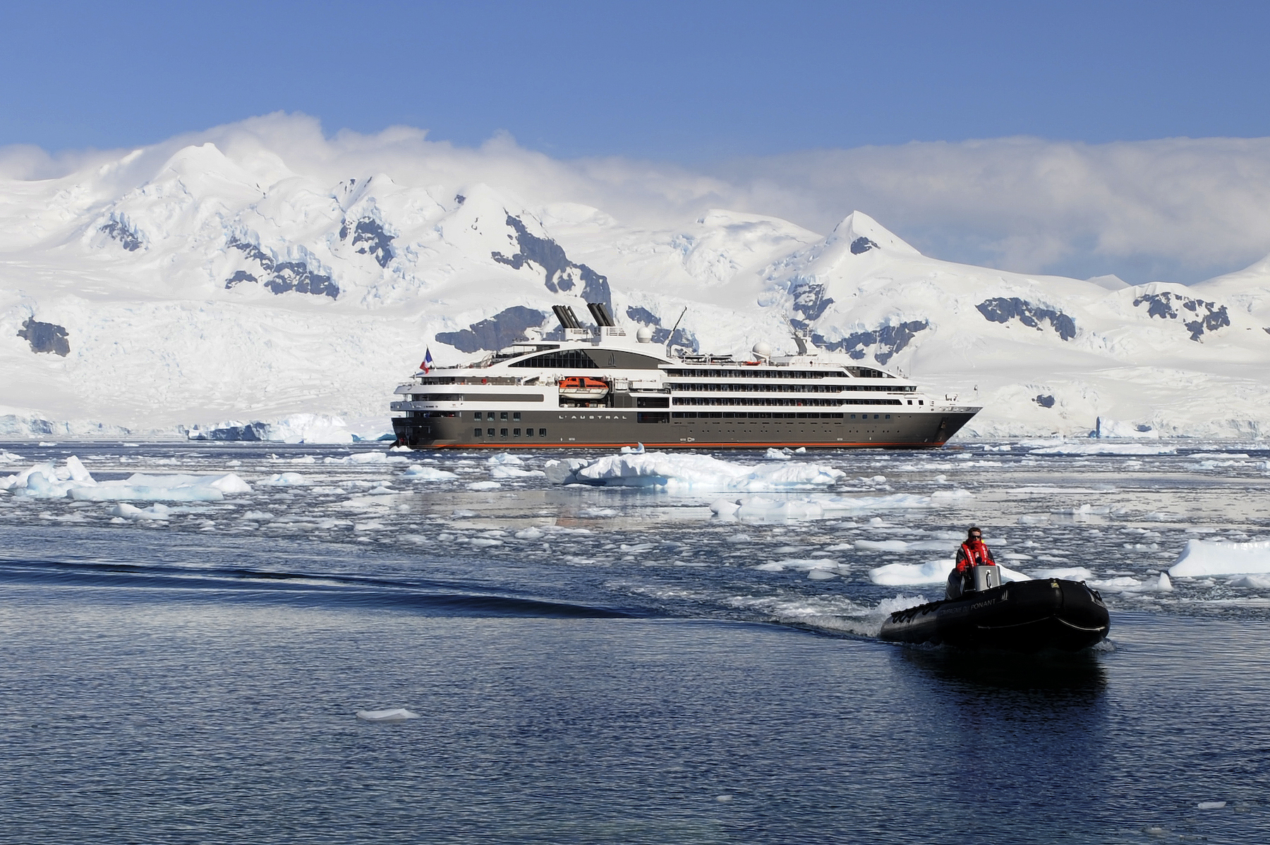 Taking a zodiac cruise in Antarctica from Le Boreal, L'Austral, Le Lyrial cruise ships