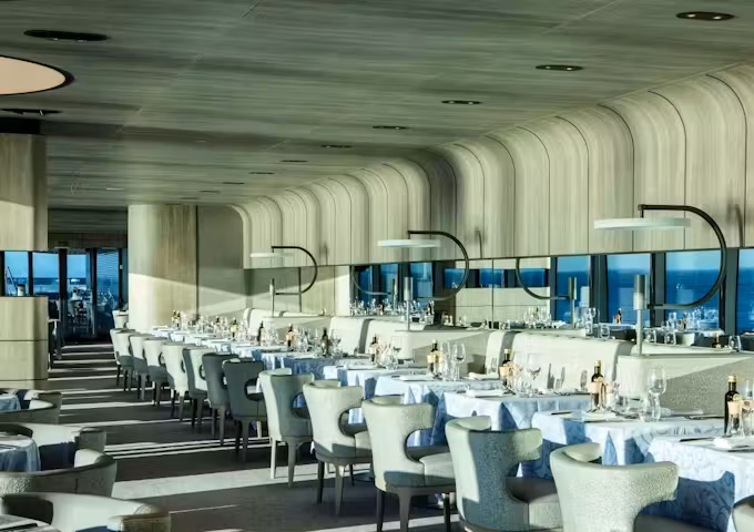 Restaurant onboard Commandant Charcot, Antarctic vessel, Antarctica
