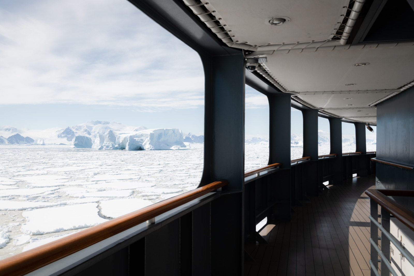 Views of the Bellingshausen Sea from the middle deck of an Antarctic ship 