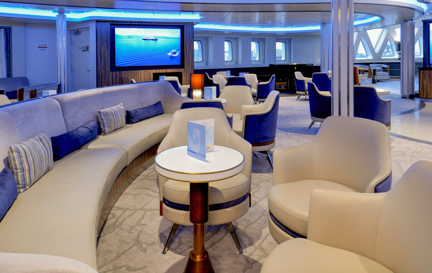 The presentation lounge on the Ocean Explore, an Antarctic vessel 