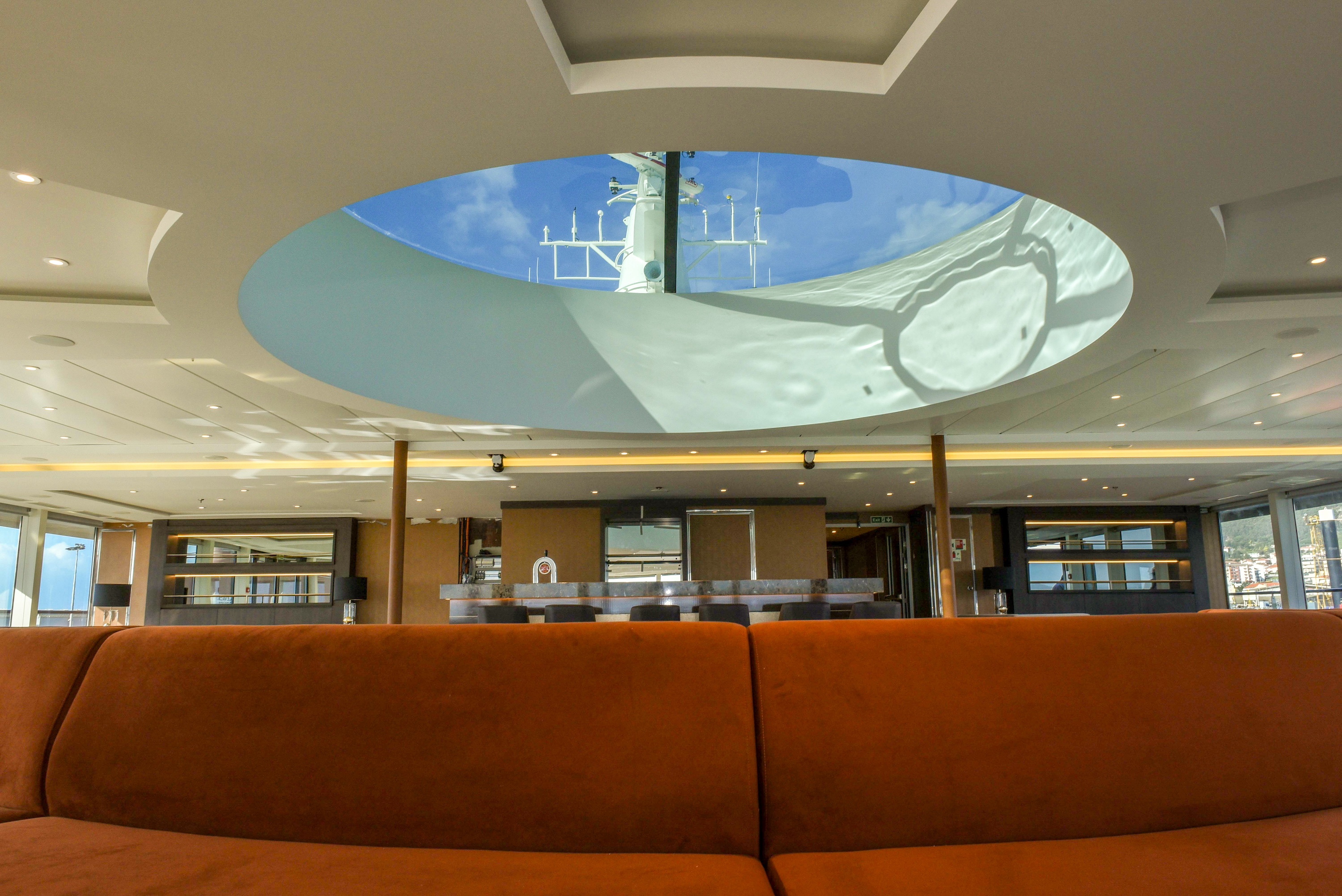 Glass dome in the lounge on the World Voyager Antarctic ship 