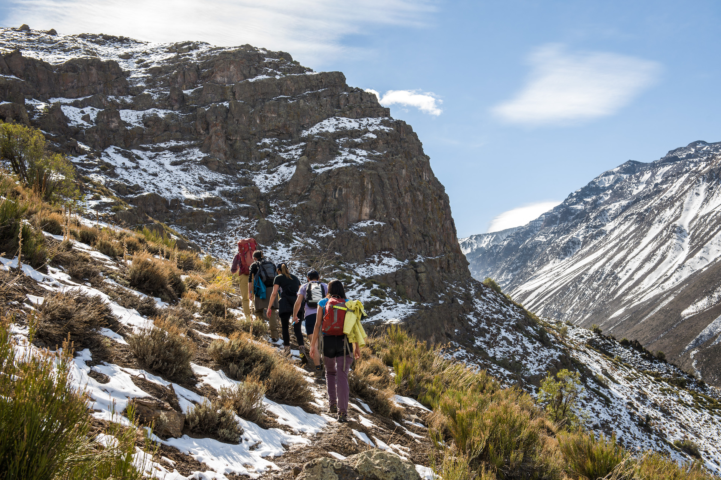 Hiking at in the Andes Yerba Loca near Santiago