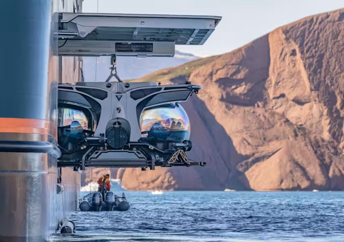 Submarine being launched, Seabourn Venture, Antarctic Vessel