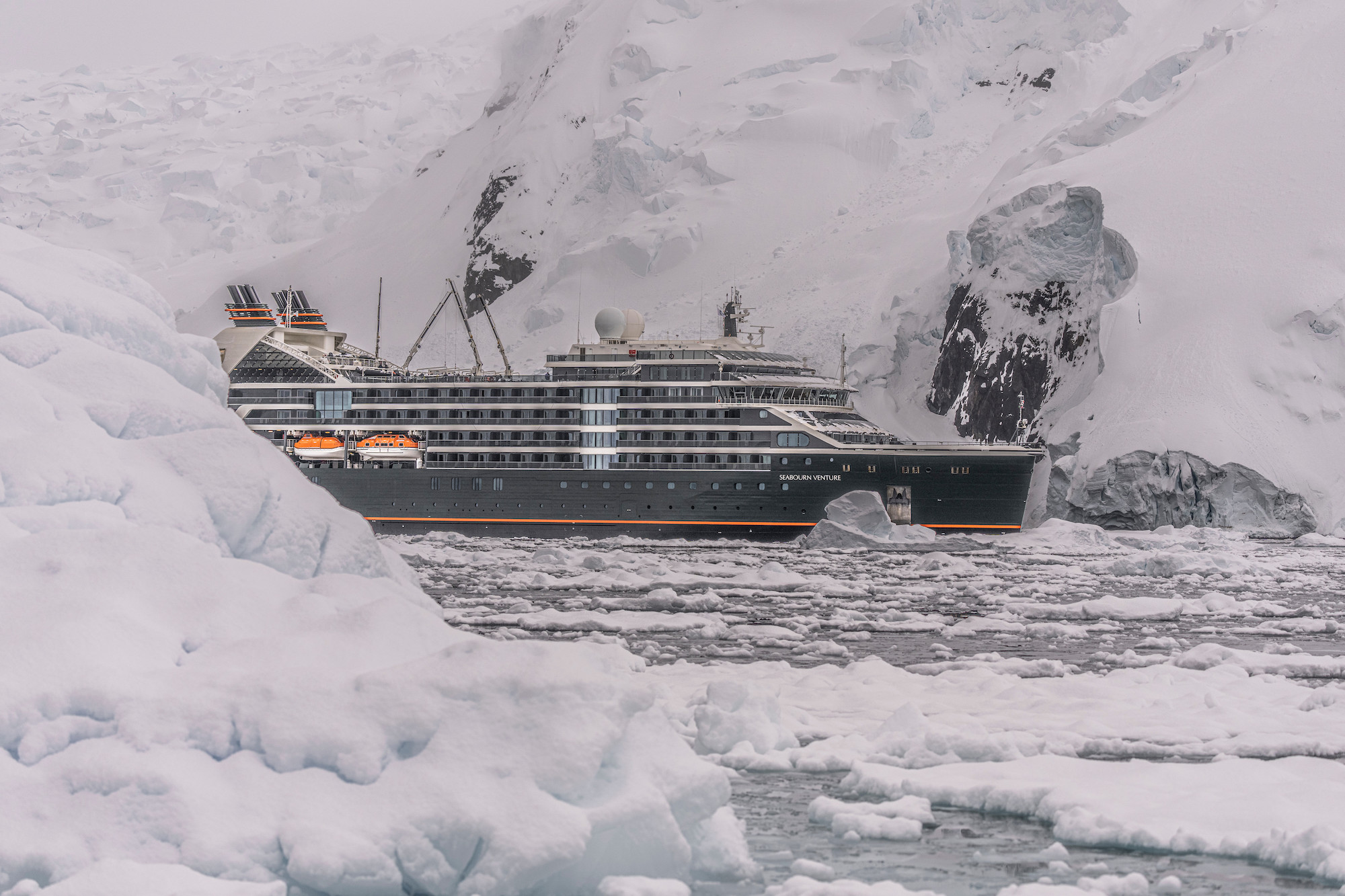 The Seabourn Venture sails through ice in Antarctica 