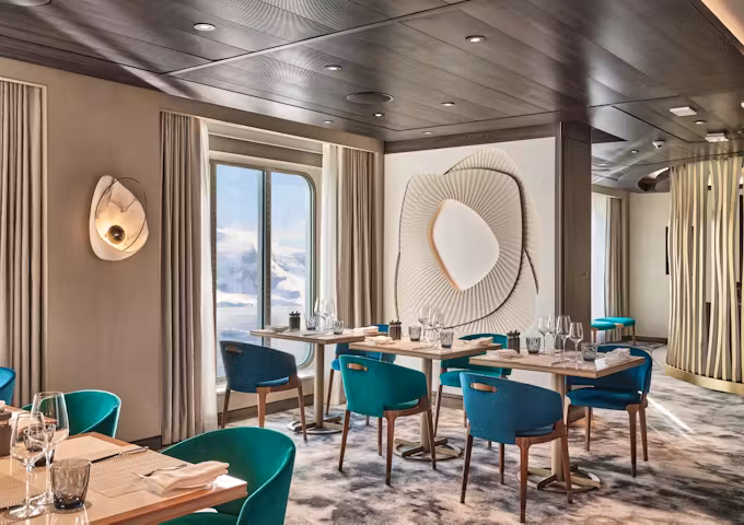 The restaurant onboard Silver Endeavour, Antarctic Vessel