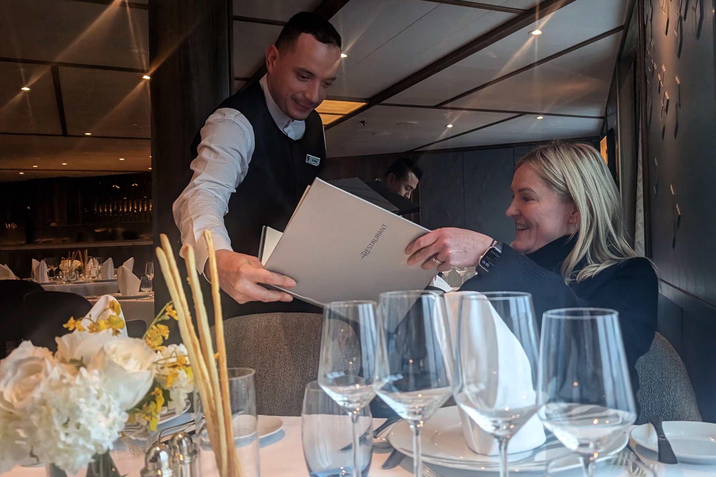 Restaurant on a luxury Antarctic cruise ship