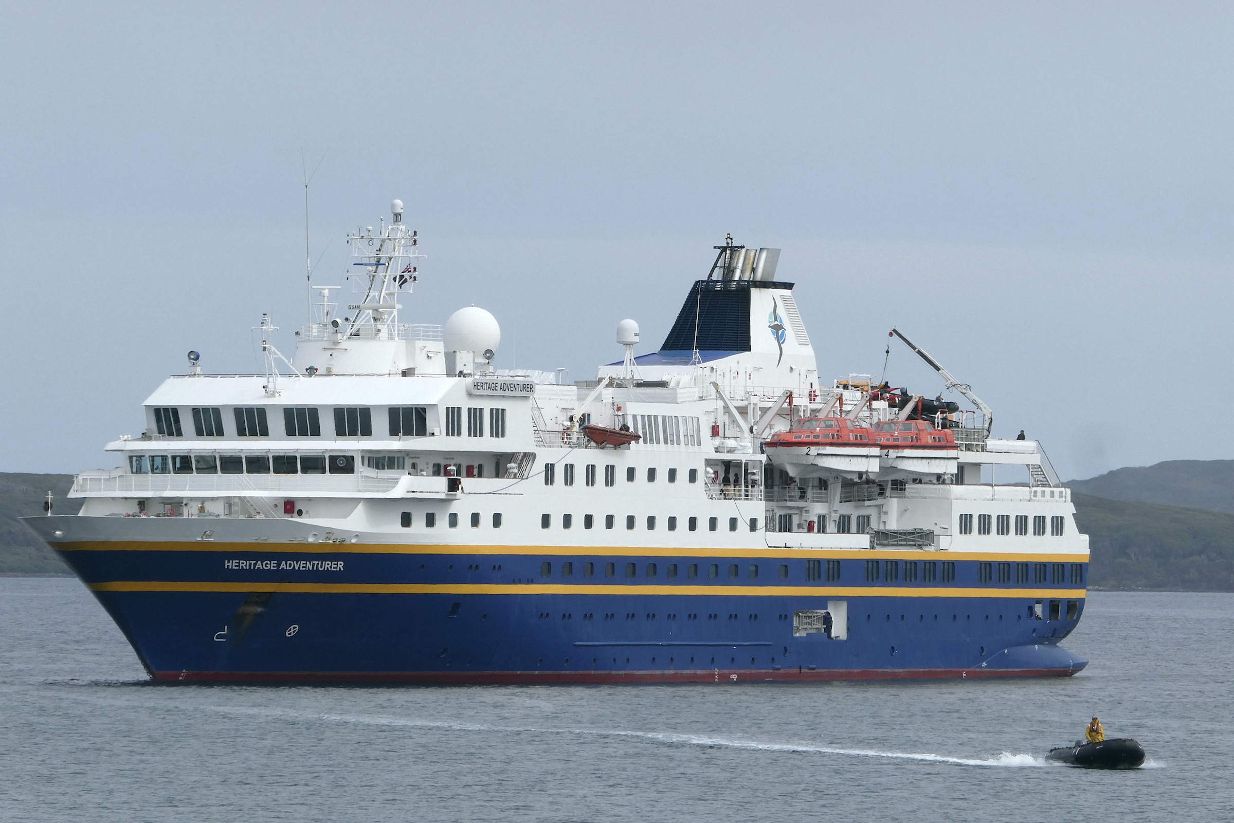 Heritage Adventurer expedition cruise ship in the Subantarctic islands