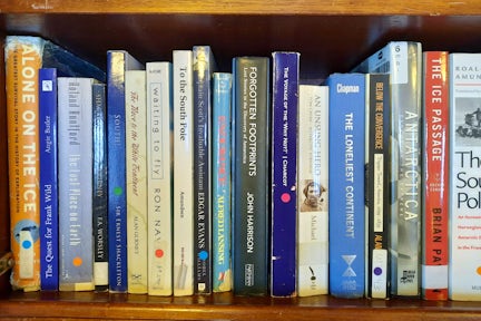 Bookshelves of an Antarctic expedition ship library