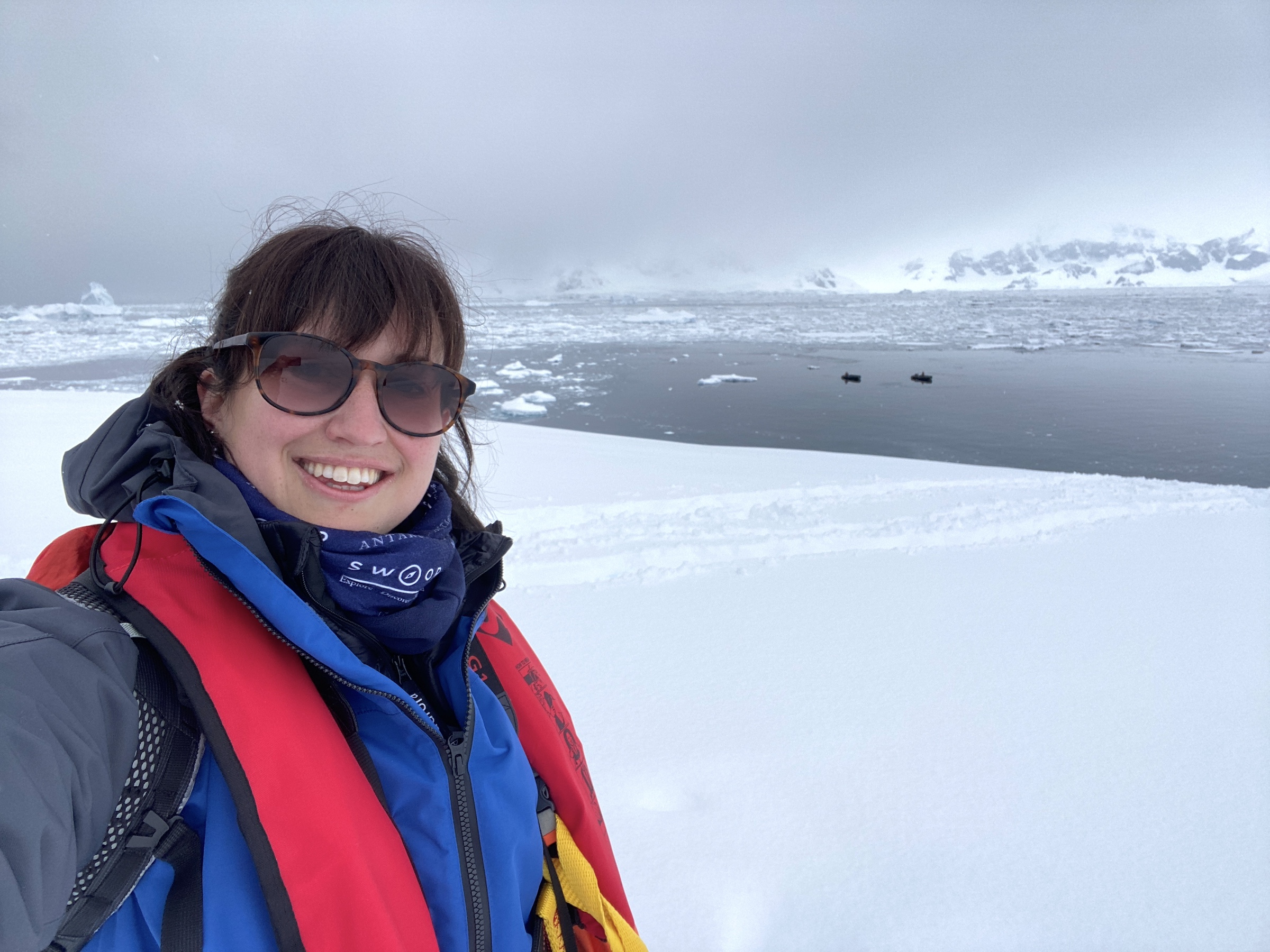 Carys from Swoop takes a selfie at Portal Point, Antarctica 