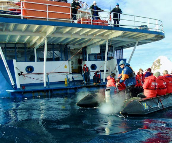 Zodiac boarding area for Sea Spiit, Antarctic vessel in Antarctica