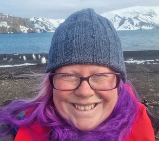 A selfie of a woman on Deception Island, Antarctica