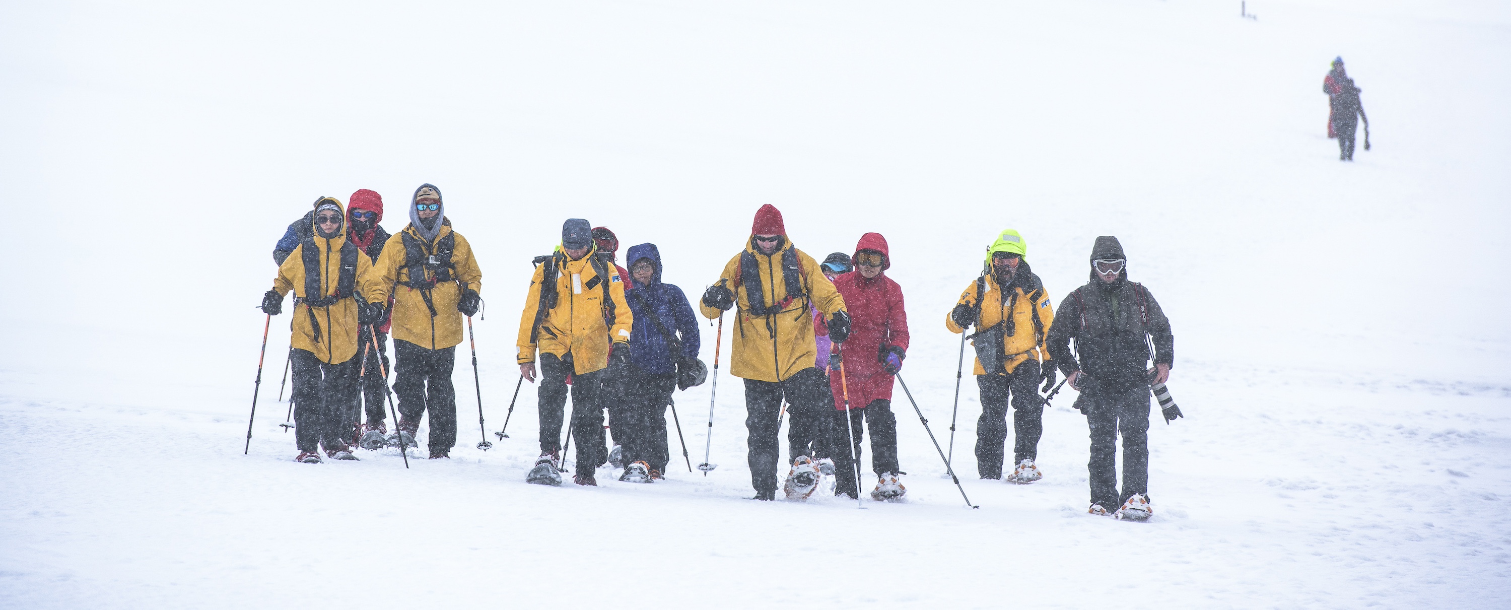 Snowshoers snowshoeing in Antarctica