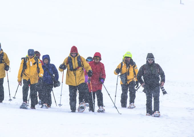 Snowshoers snowshoeing in Antarctica