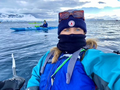 Marta Laver kayaking in Antarctica