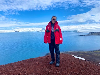 A woman takes a walk in Antarctica