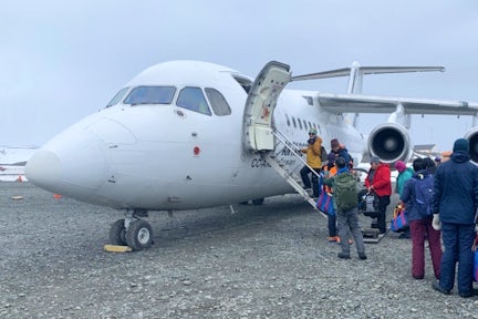 Boarding BAE146 plane for Antarctic Airways flight from King George Island to Punta Arena