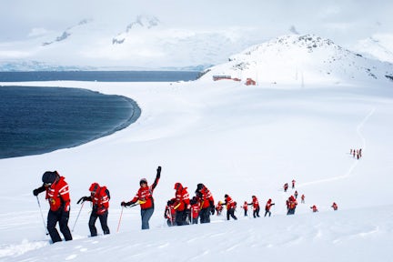 Walking in the snow at on the Antarctic Peninsula