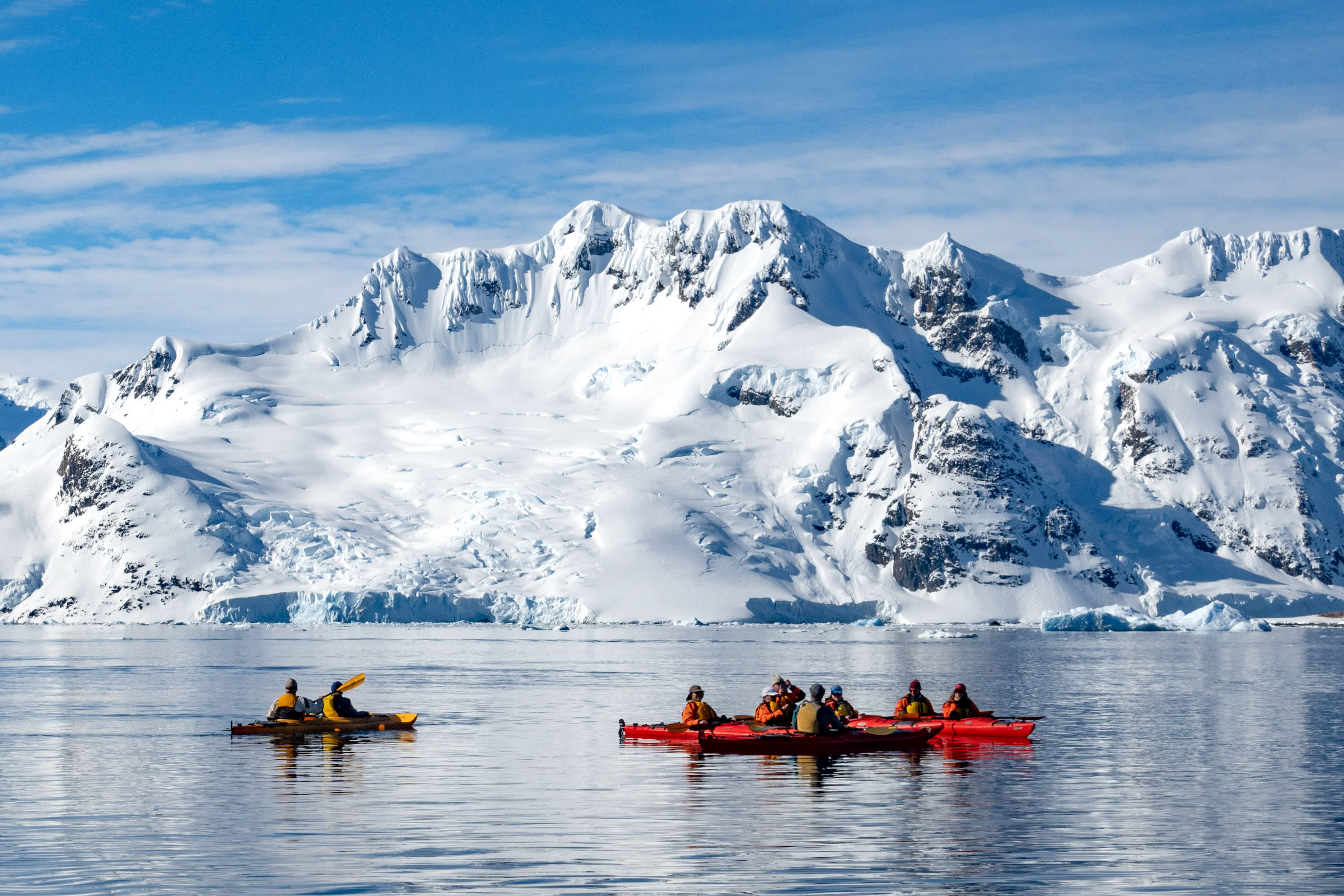Kayakers at Pleneau Island on the Antarctic Peninsula