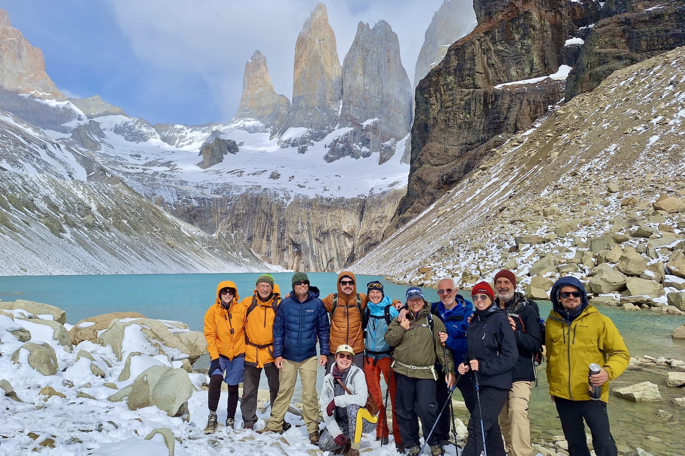 Hikers at the Base of the Towers in Torres del Paine