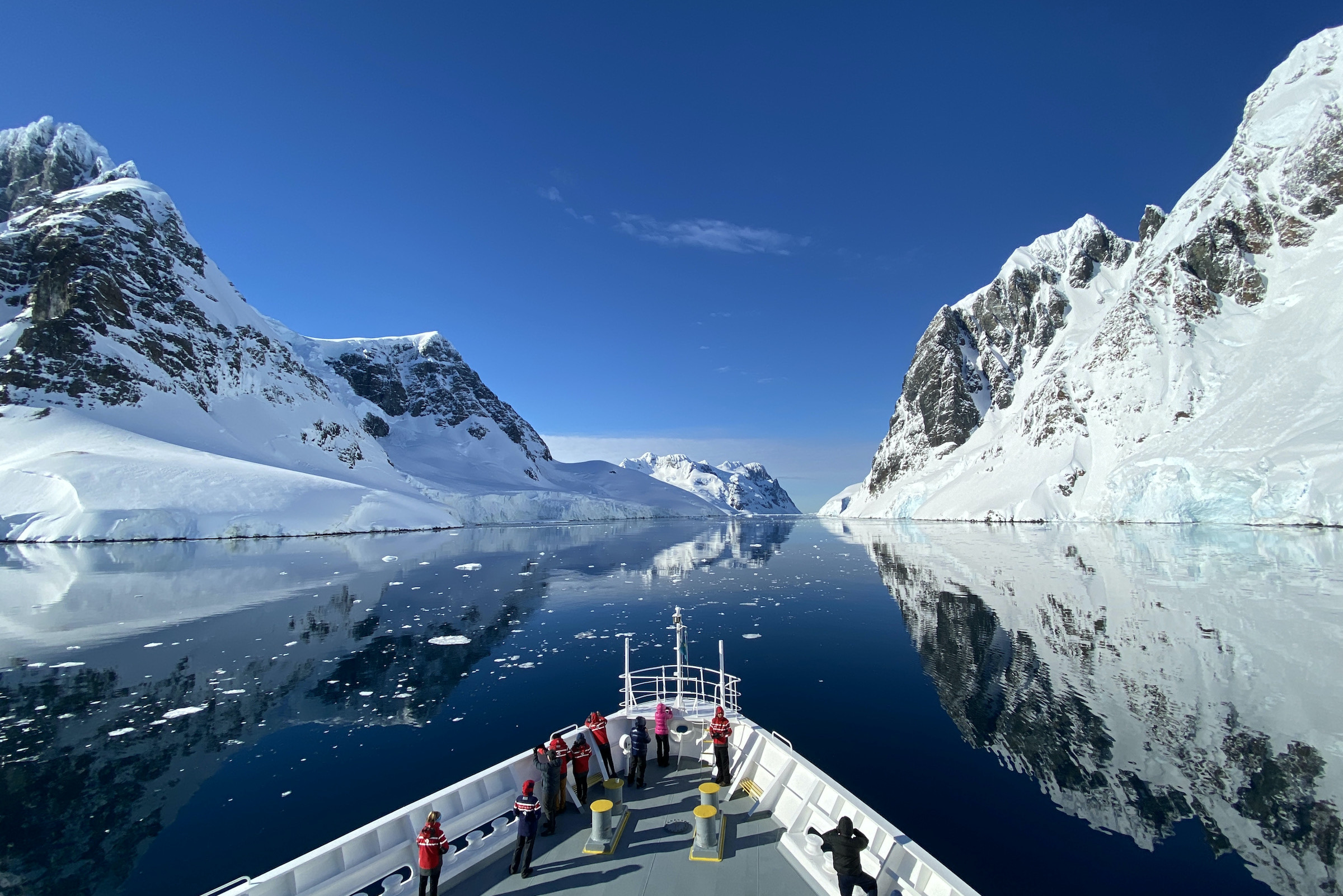 Antarctic expedition cruise ship traversing the Lemaire Channel