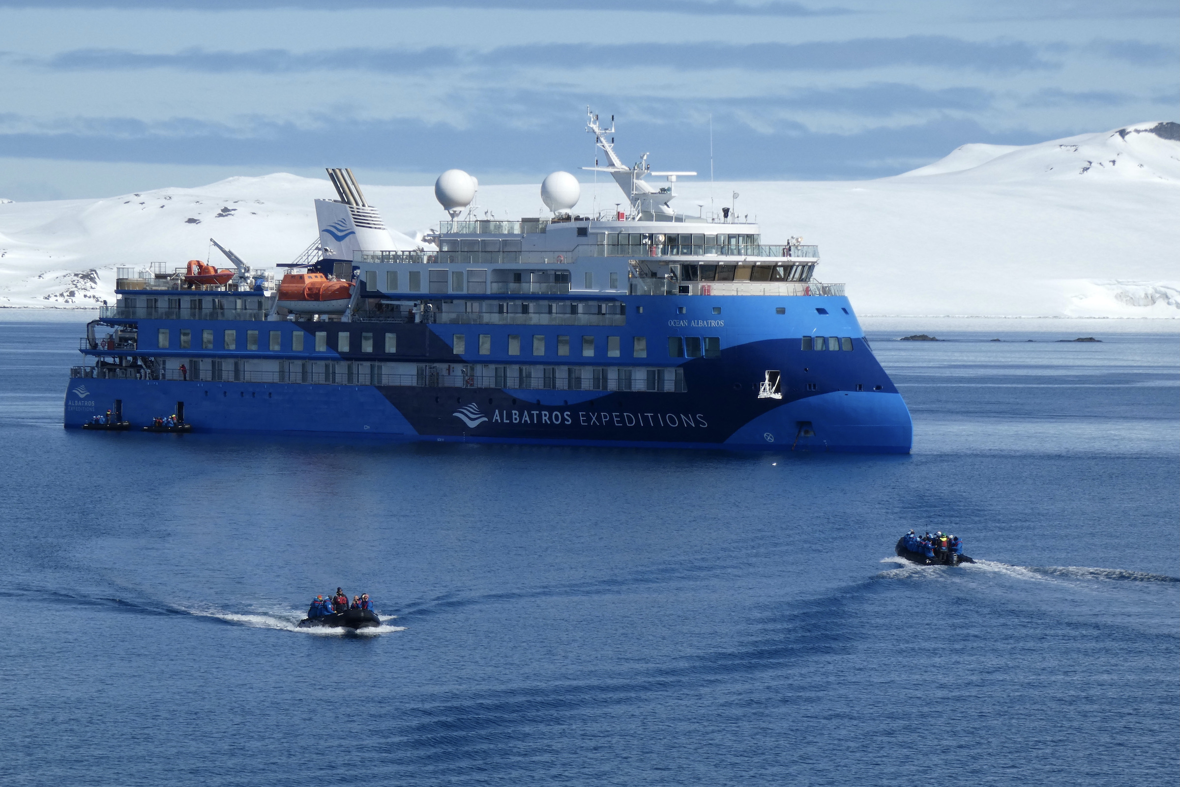 Ocean Albatros in Antarctica with zodiacs